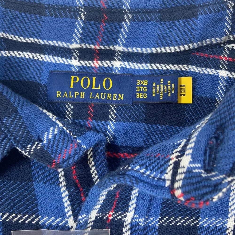 Polo Ralph Lauren Mens‎ 3XB Blue Plaid Flannel Workshirt NWT Preppy